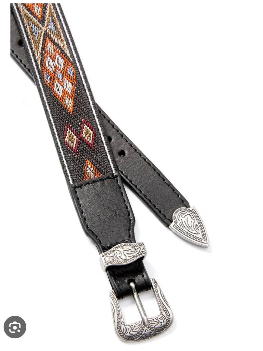 Shyanne Black Hat Belt with Rust & Teal Embroidered Diamonds
